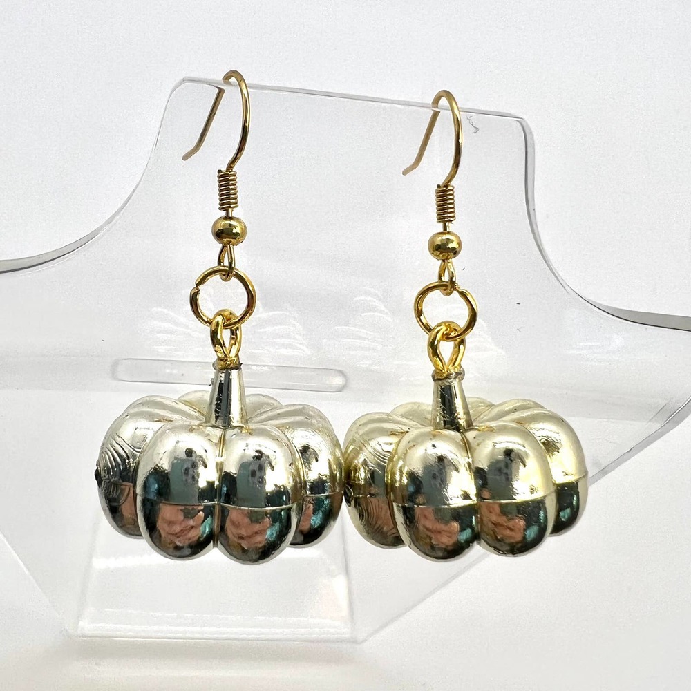 Gold Pumpkin Earrings - Fall Earrings - Dangle Earrings - Gold and Silver Tone